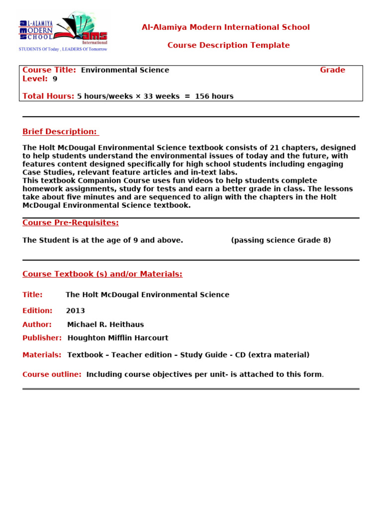 Holt McDougal Environmental Science Course | PDF