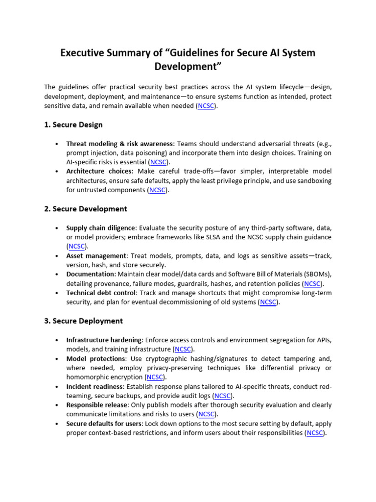 Guidelines For Secure AI System Development - Executive Summary | PDF ...