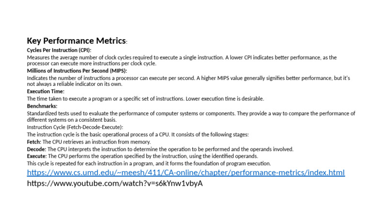 CA Unit 1 Basic Performance Metrics | PDF
