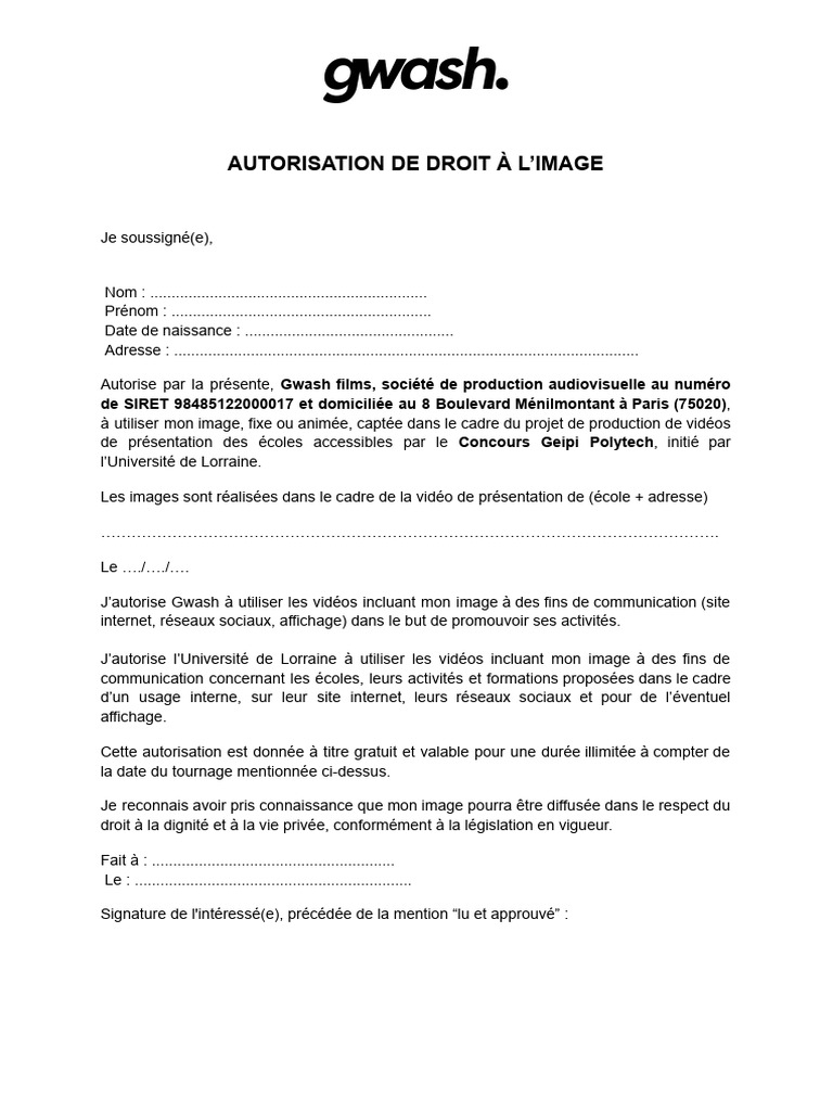 Autorisation d'utilisation d'image | PDF