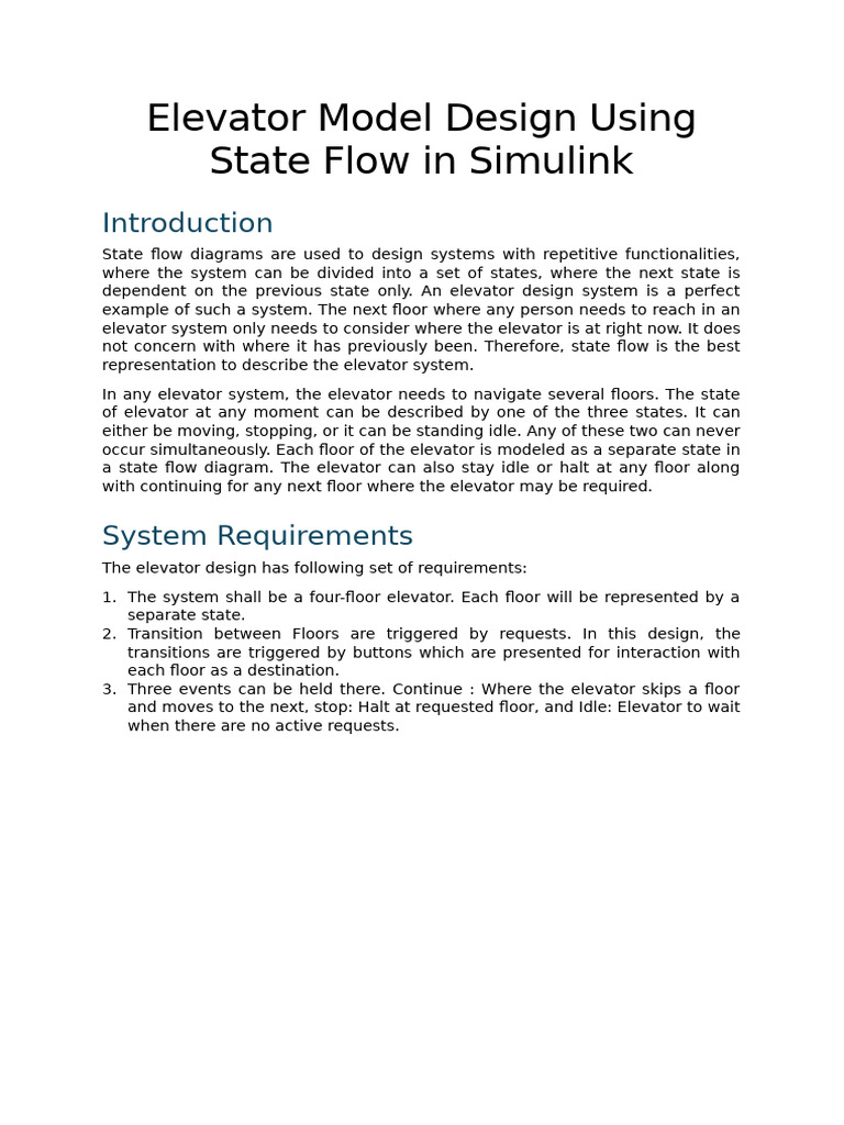 Elevator Design with State Flow Model | PDF | Elevator | Button (Computing)