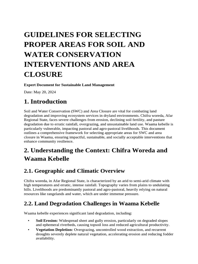 Guidelines For Selecting Proper Areas For Soil and Water Conservation ...