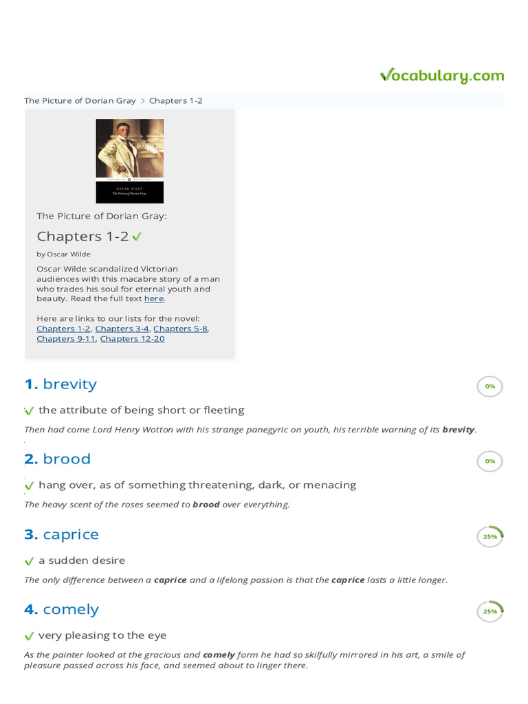 The Picture of Dorian Gray - by Oscar Wilde, Chapters 1-2 - Vocabulary ...
