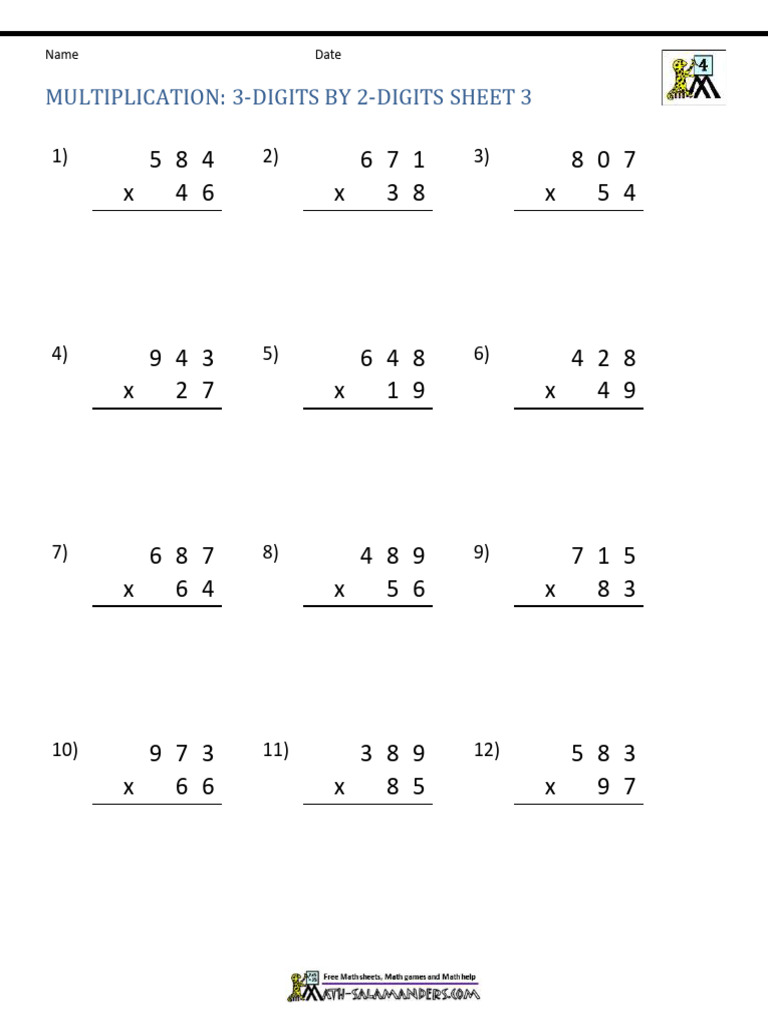 3-Digit by 2-Digit Multiplication Sheet | PDF