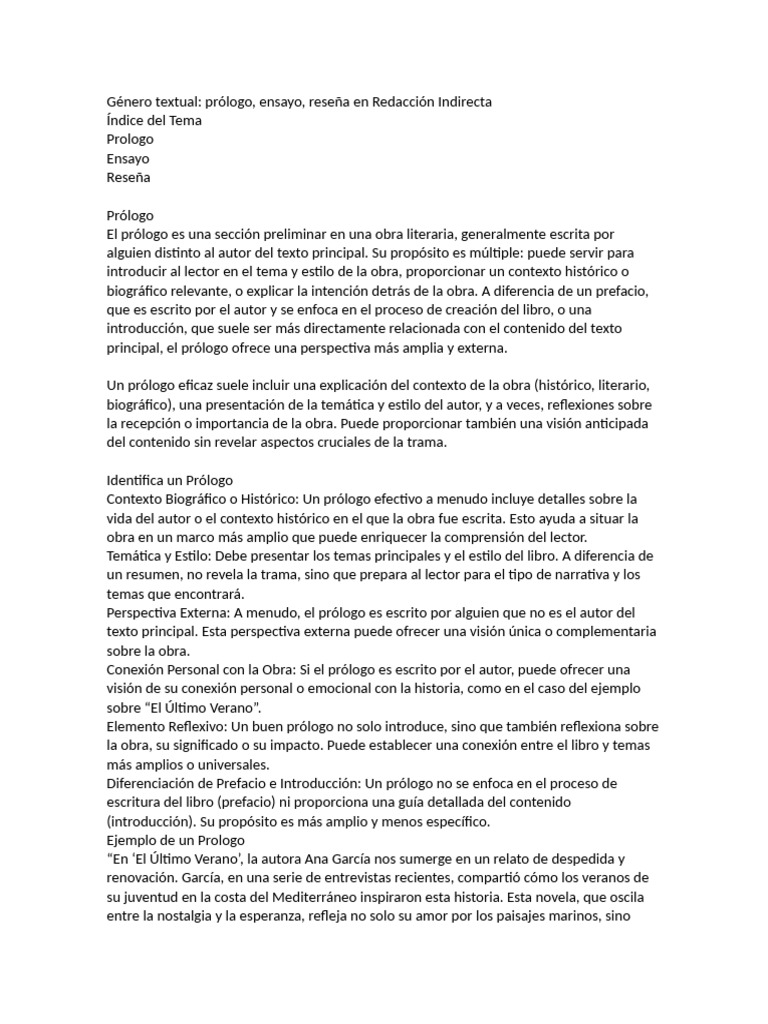 Prólogo, Ensayo, Reseña | PDF | Ensayos