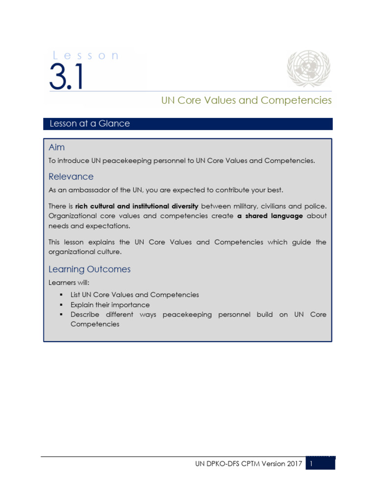 UN Core Values and Competencies Overview | PDF | Evaluation | United ...