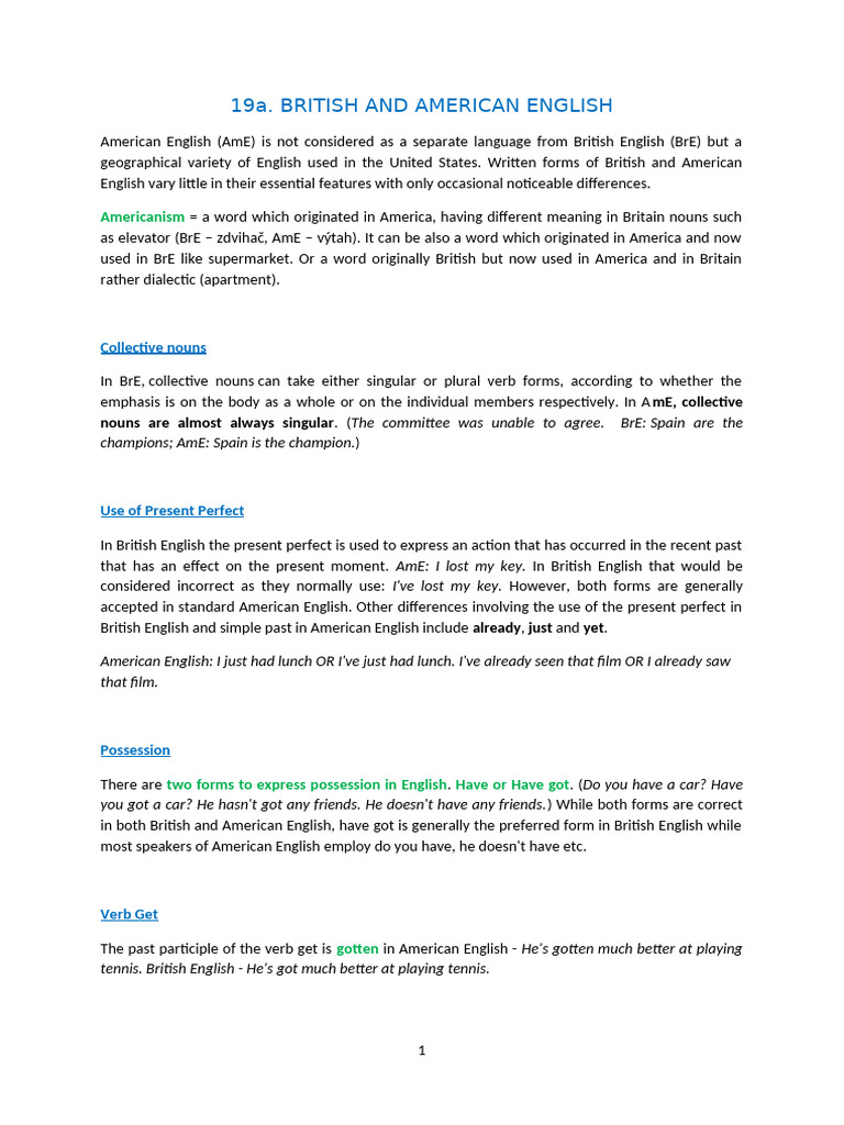 19a. British and American English | PDF | English Language | Languages ...