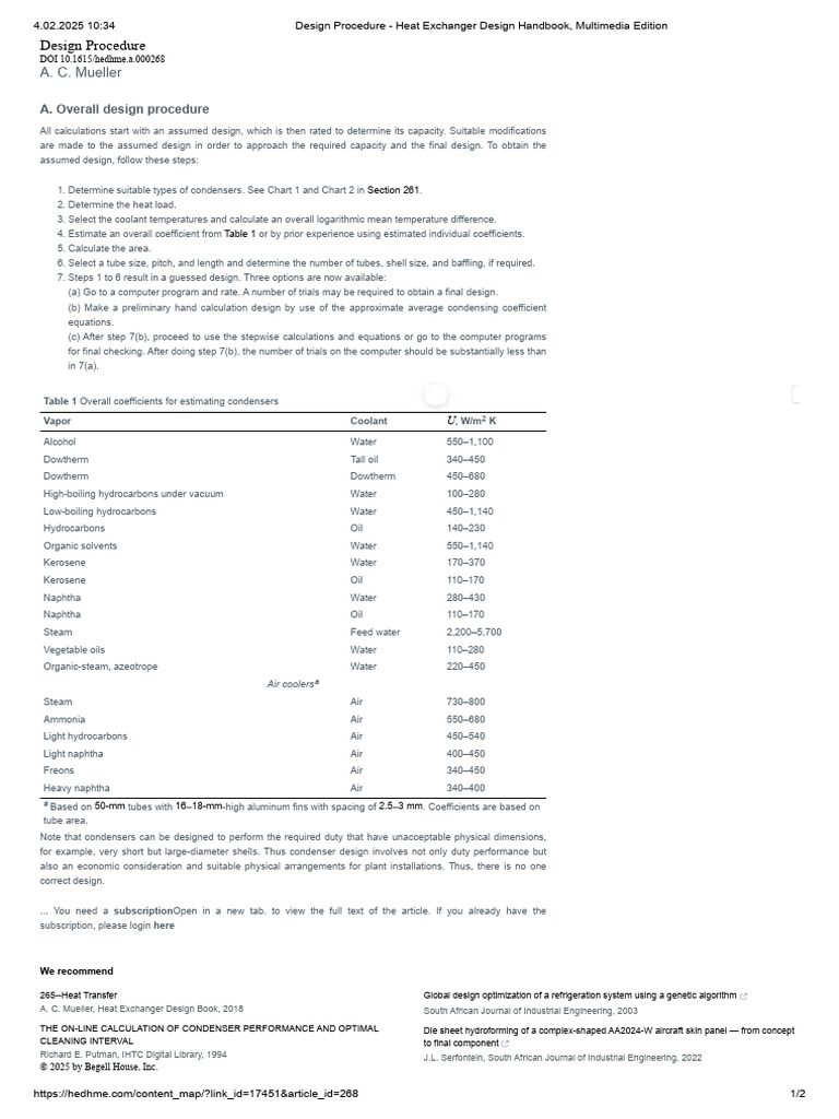 Heat Exchanger Design Procedure Guide | PDF | Heat Exchanger ...