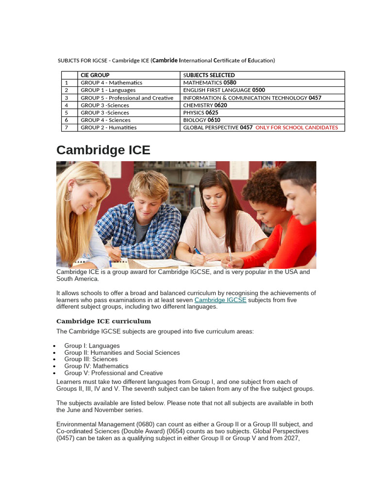 IGCSE Subject Groups Overview | PDF | Science