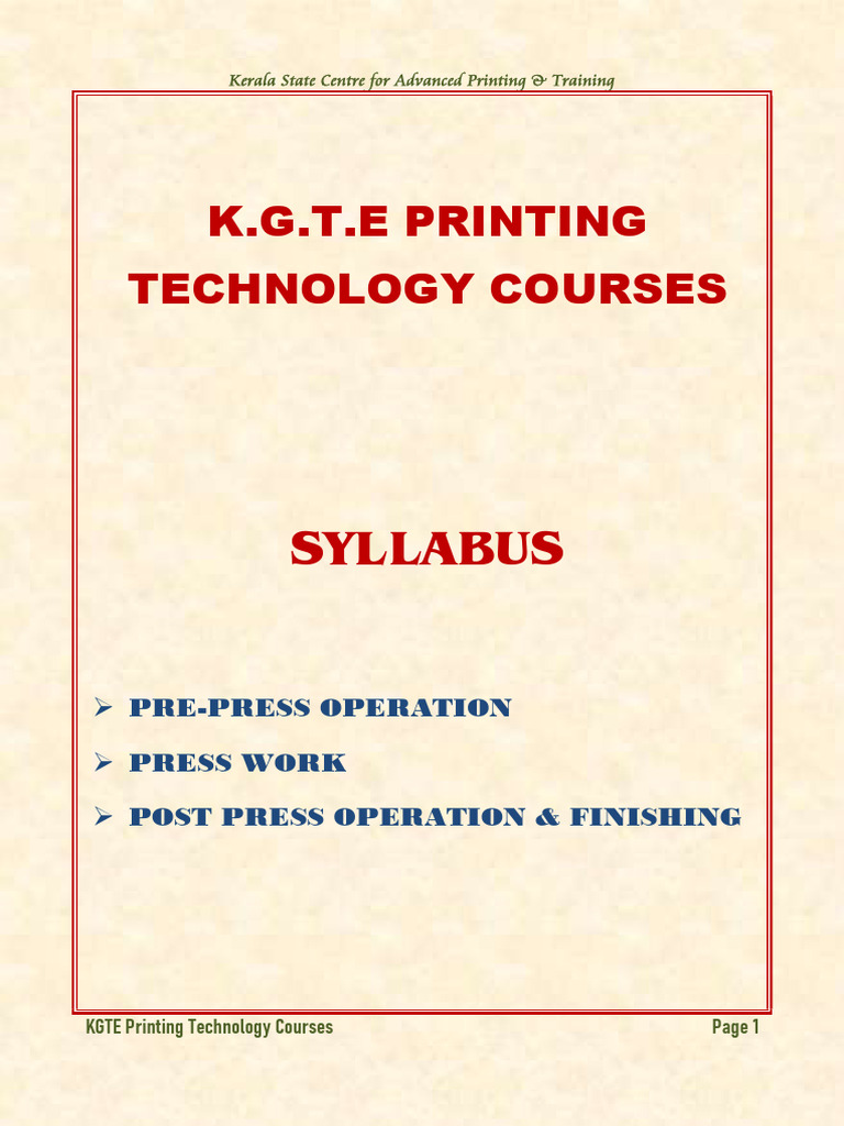 KGTE Printing Technology Course Overview | PDF | Printing | Bookbinding