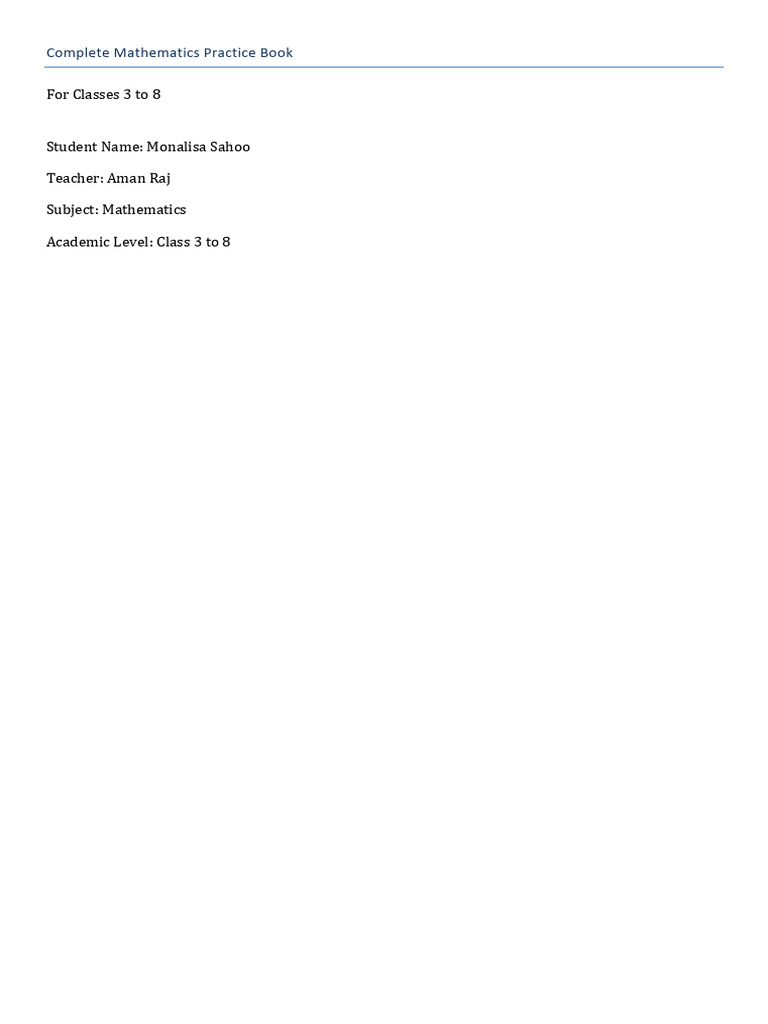 Maths Question Bank Class3 To8 | PDF | Area | Multiplication