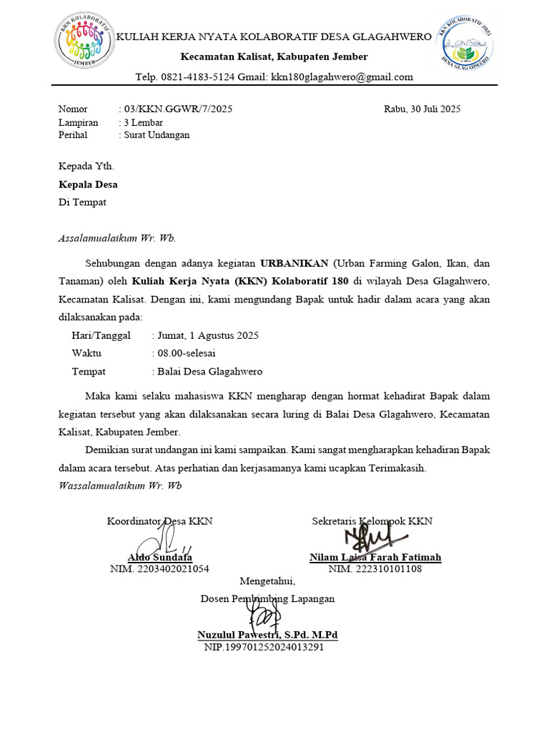 Undangan Kegiatan Urban Farming KKN | PDF