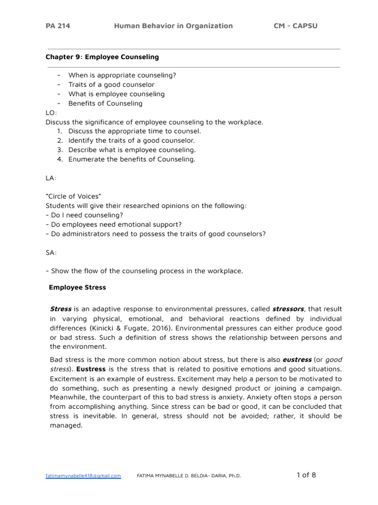 Employee Counseling and Stress Management | PDF | Stress (Biology ...