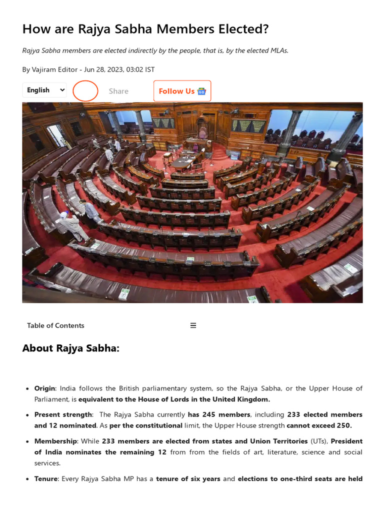 Rajya Sabha Member Election Process | PDF | Voting | Democracy