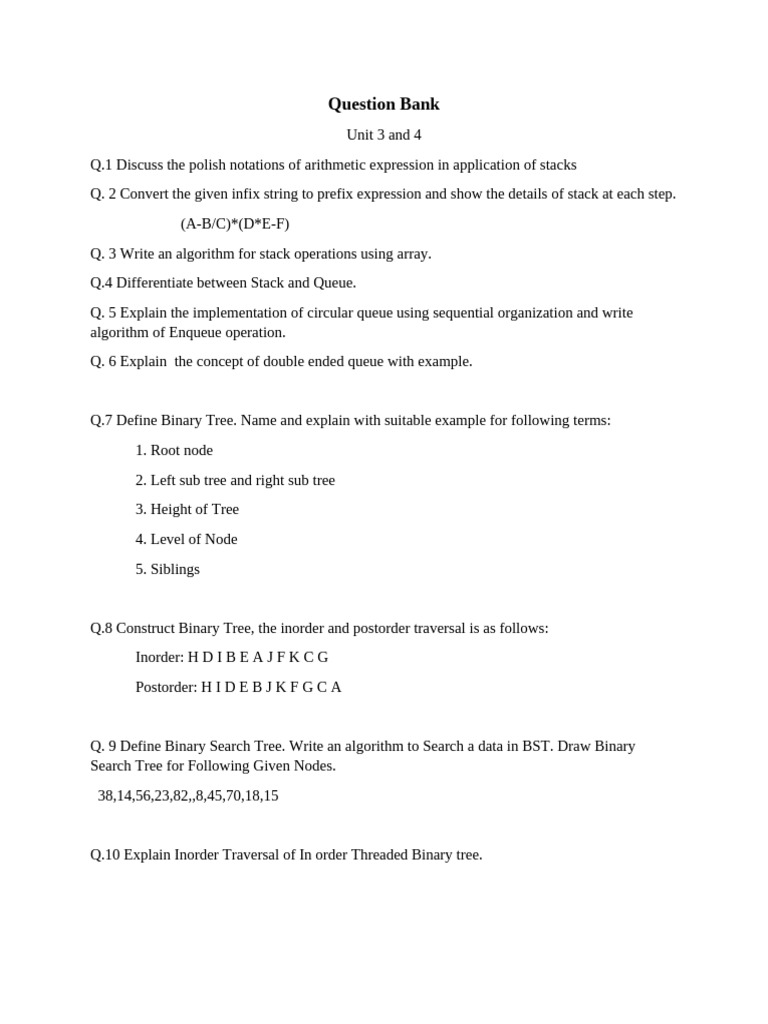 DSA QB - Unit 3 and 4 | PDF