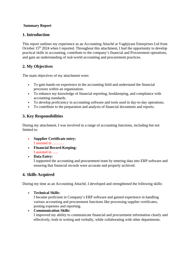 Accounting Attachment Experience Report | PDF | Procurement | Accounting
