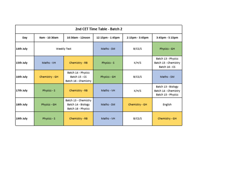 2nd CET Time Table Overview | PDF