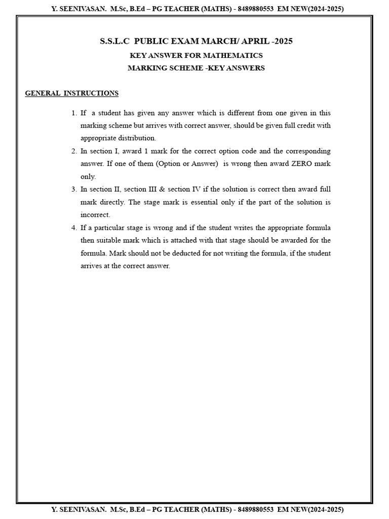 10th Maths Public Exam Answer Key 2025 | PDF | Mathematics