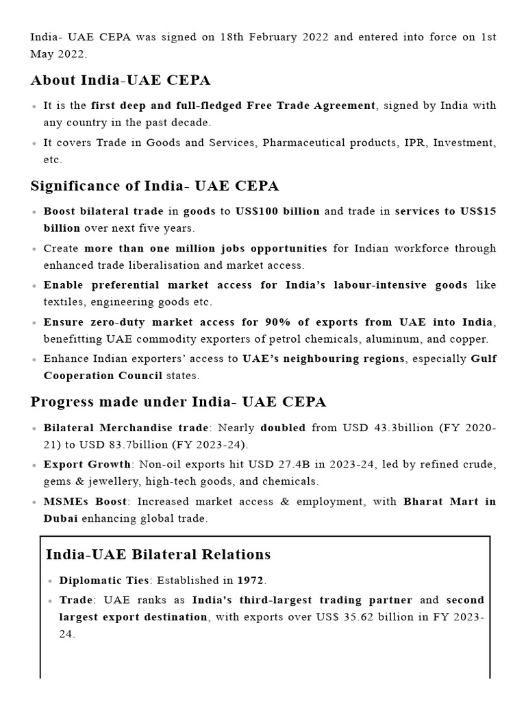 3 Years of India - UAE Comprehensive Economic Partnership Agreement ...