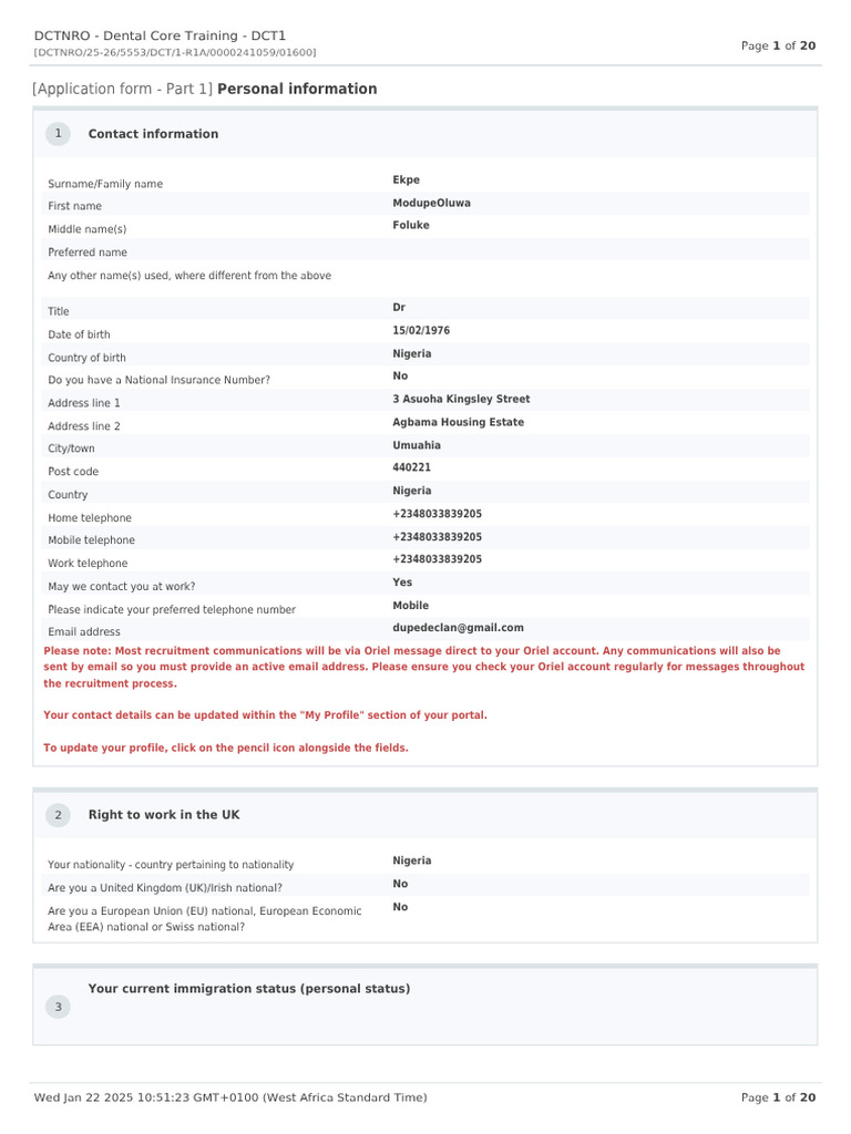DCT Application Form Overview | PDF | Dental Degree