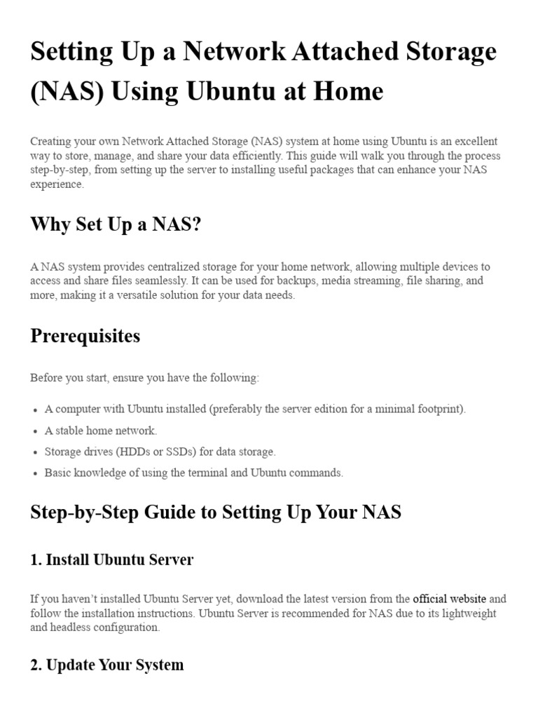 Setting Up NAS with Ubuntu: A Guide | PDF | Computer Data Storage ...