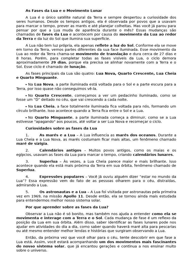 Fases e Movimentos da Lua | PDF | Lua | Astronomia