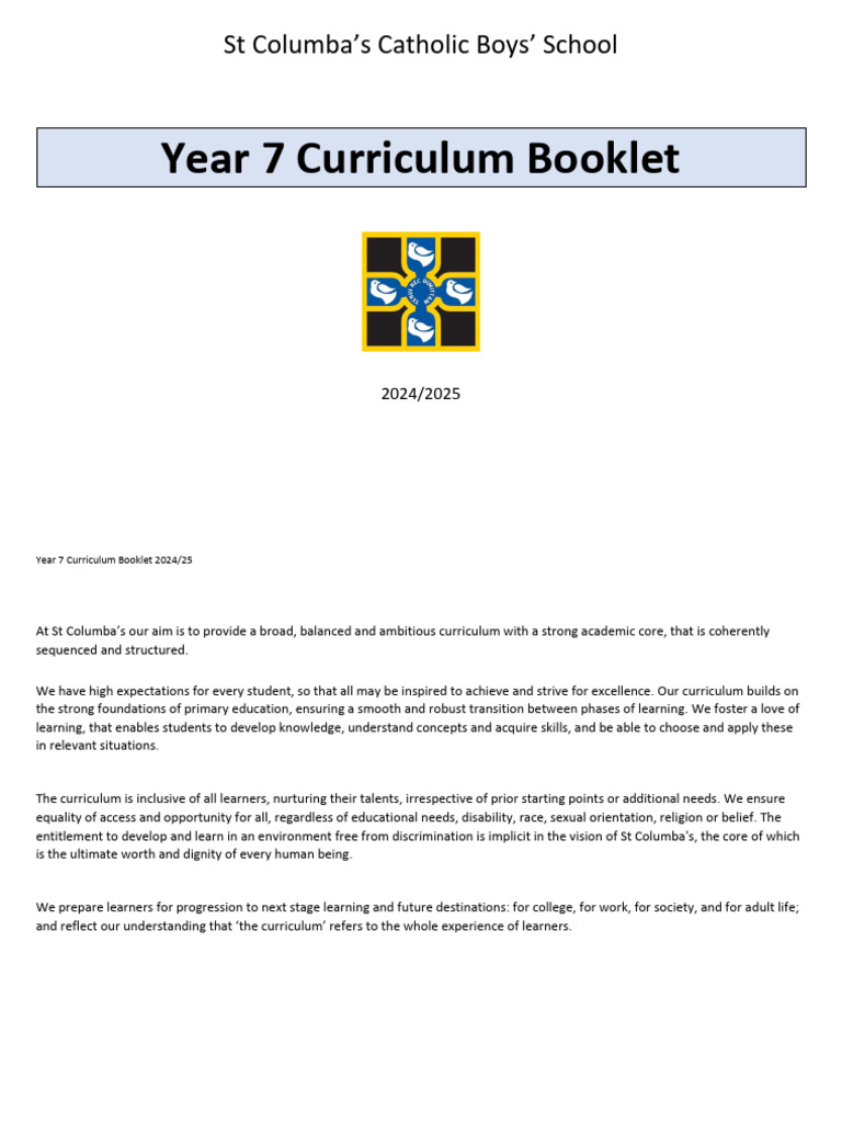 Yr 7 Curriculum Booklet 24-25 | PDF | Mathematics | Jesus