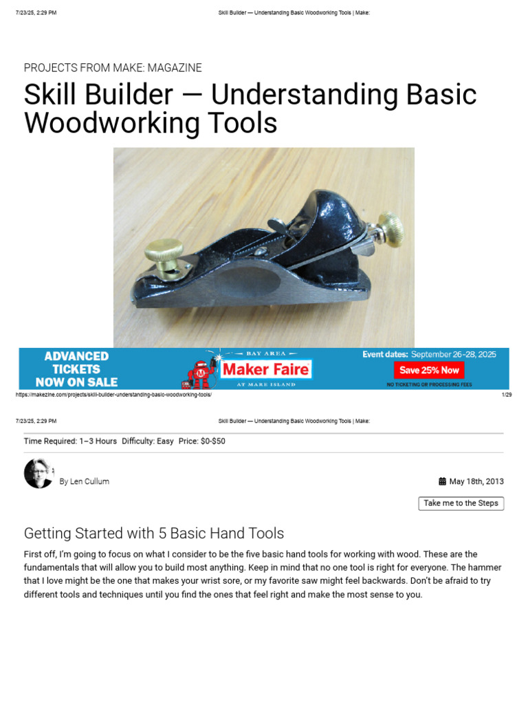 Skill Builder - Understanding Basic Woodworking Tools - Make | PDF ...