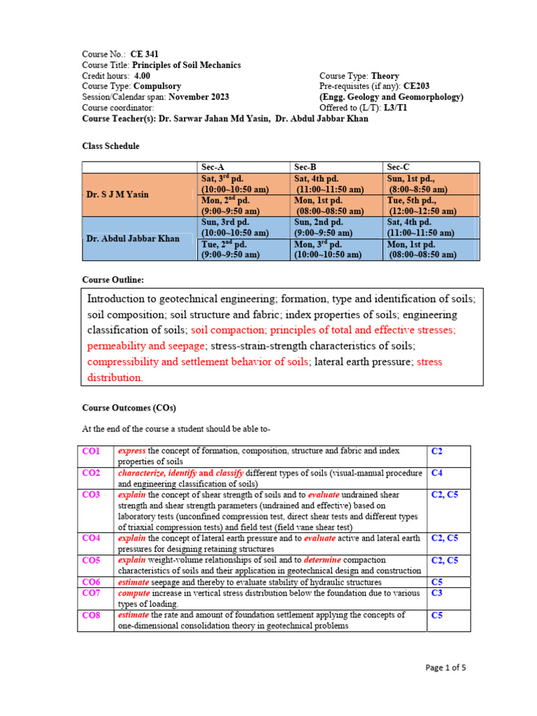 CE 341: Soil Mechanics Principles | PDF | Soil Mechanics | Geotechnical ...