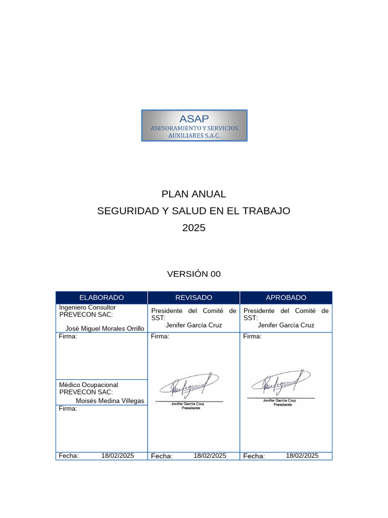 Plan Anual de Seguridad y Salud 2025 | PDF | Seguridad y salud ...