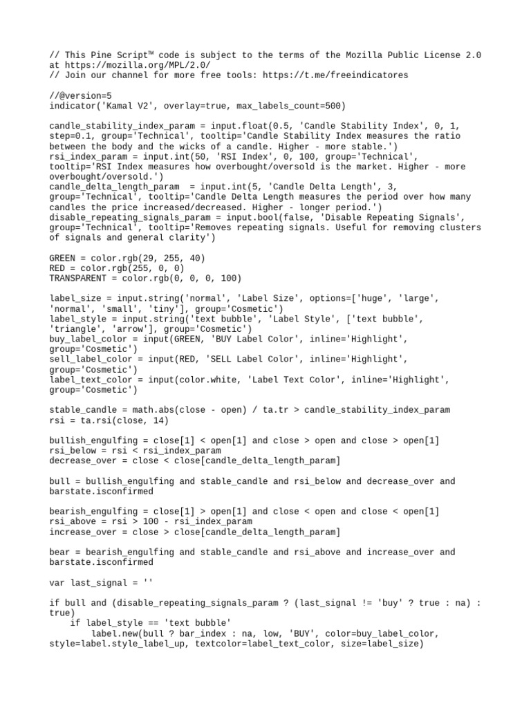 Pine Script Kamal V2 Indicator Code | PDF