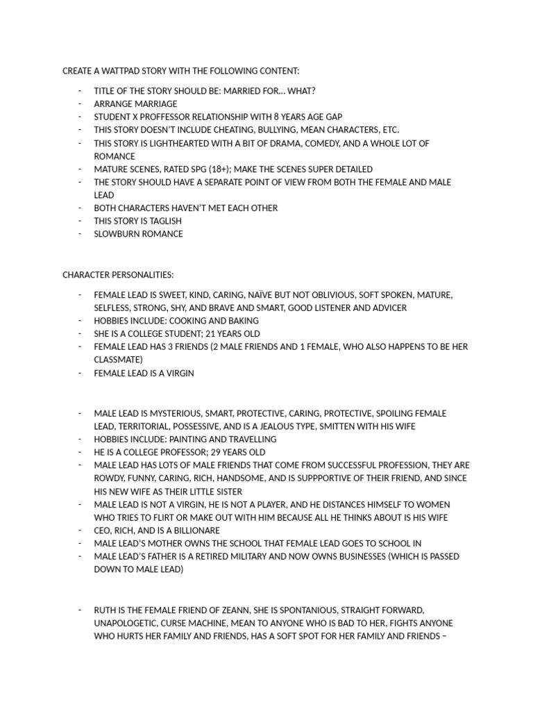 Create A Wattpad Story With The Following Content | PDF | Family | Father