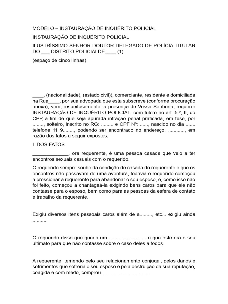 Modelo de Inquérito Policial e Representação | PDF | Governo | Direito ...