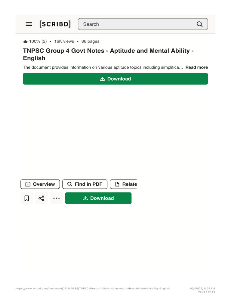 TNPSC Group 4 Aptitude Study Guide | PDF | Scribd