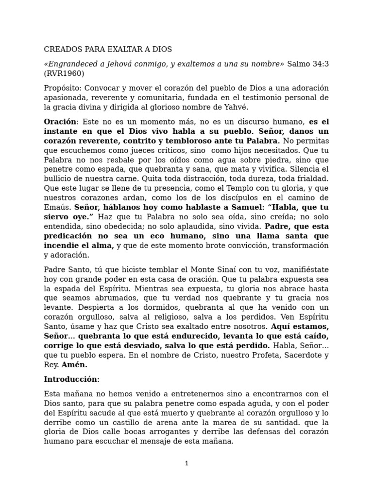 Creados para Exaltar A Dios | PDF | Cristo (título) | eucaristía