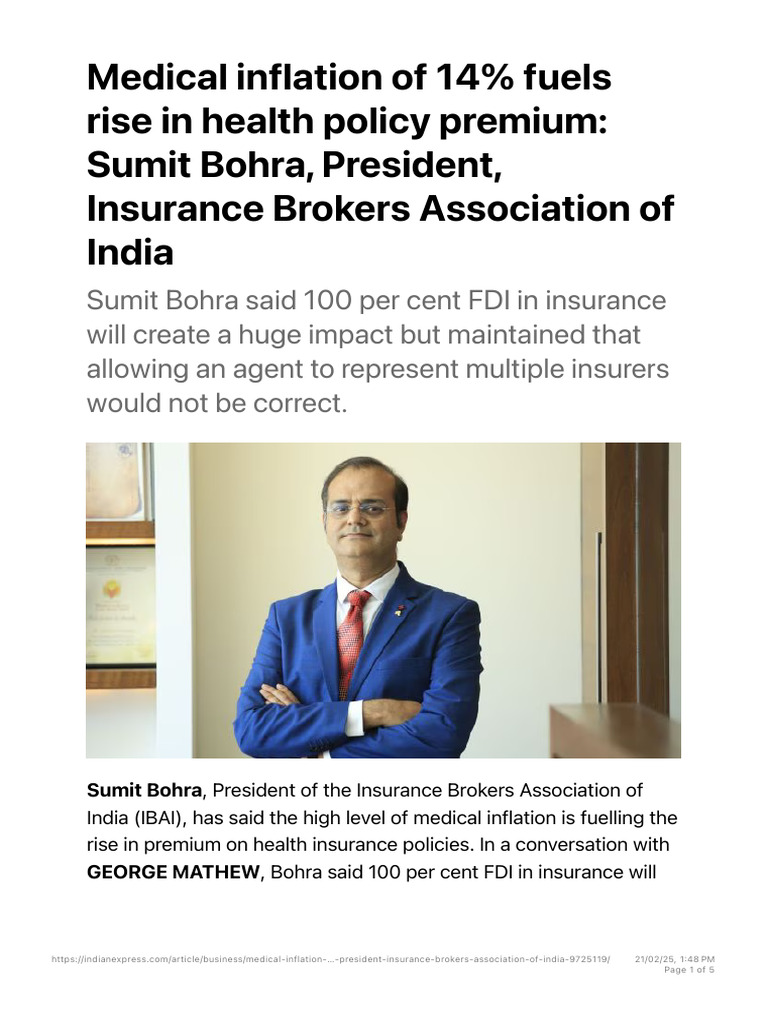 Medical Inflation of 14% Fuels Rise in Health Policy Premium - Sumit ...