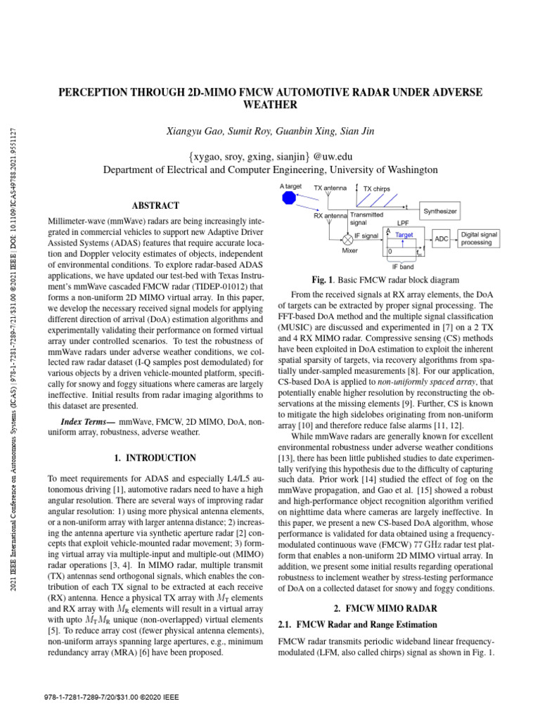 2D MIMO Radar for ADAS in Adverse Weather | PDF | Radar | Mimo