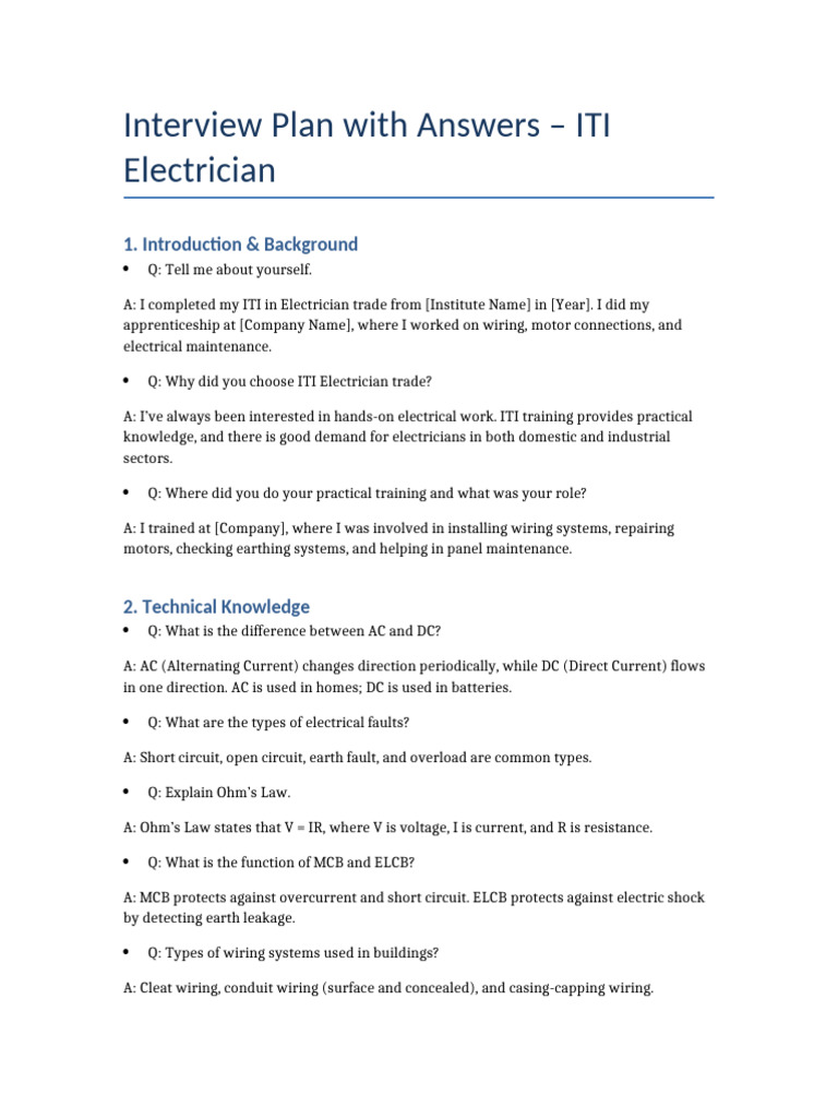 ITI Electrician Interview Questions & Answers | PDF | Direct Current ...