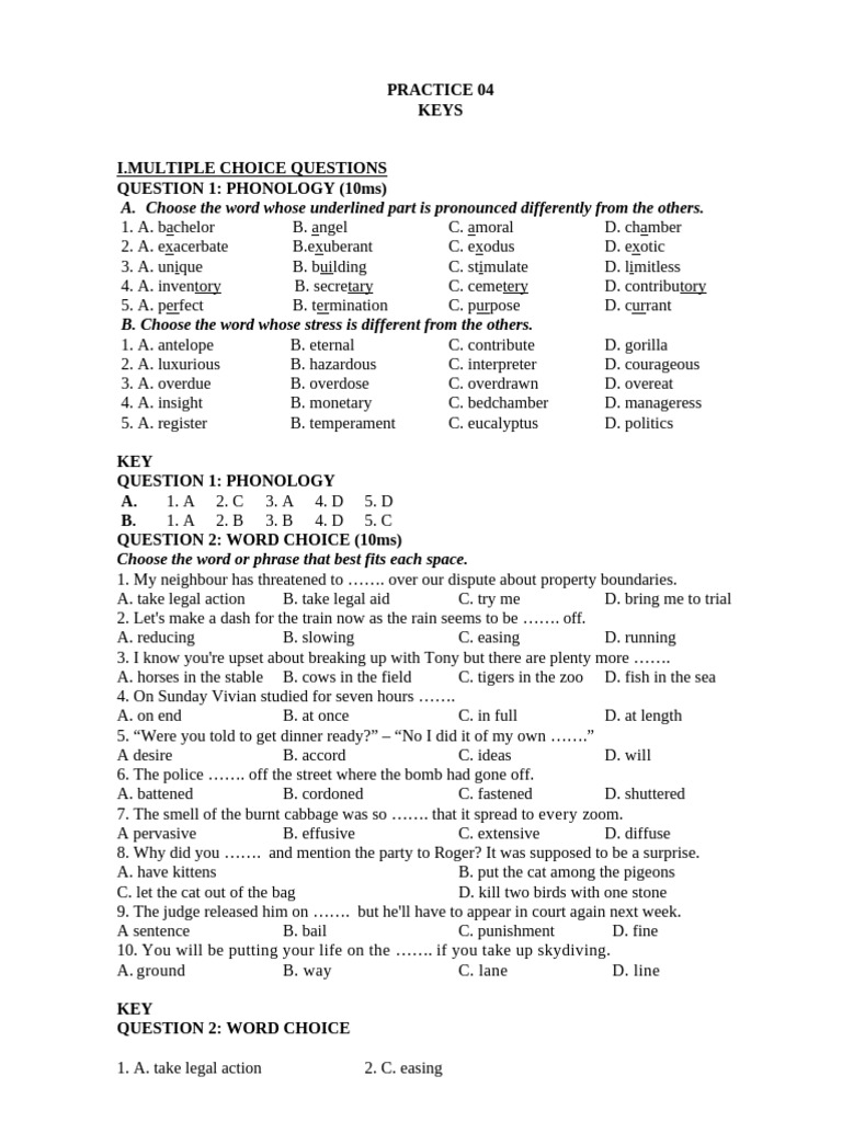 Practice Test 04 Key | PDF | Advertising | Desert