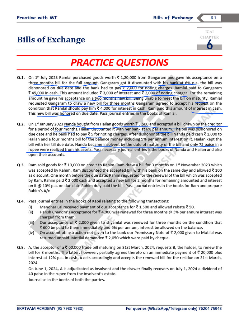 Bills of Exchange Practice Questions | PDF | Cheque | Banks