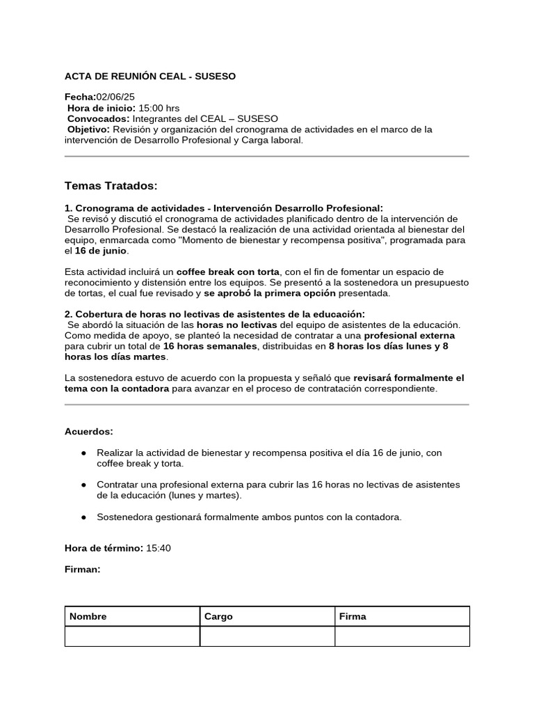 Acta Reunión CEAL - SUSESO 02/06/25 | PDF