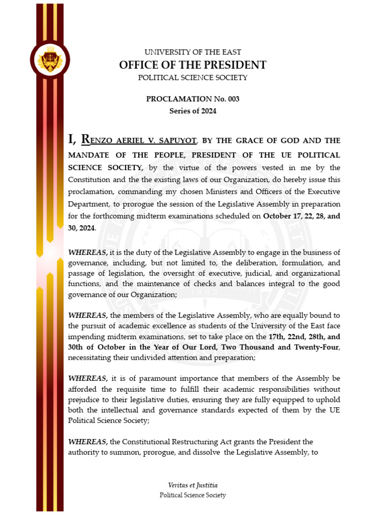 Prorogation of Legislative Assembly 2024 | PDF | Separation Of Powers ...