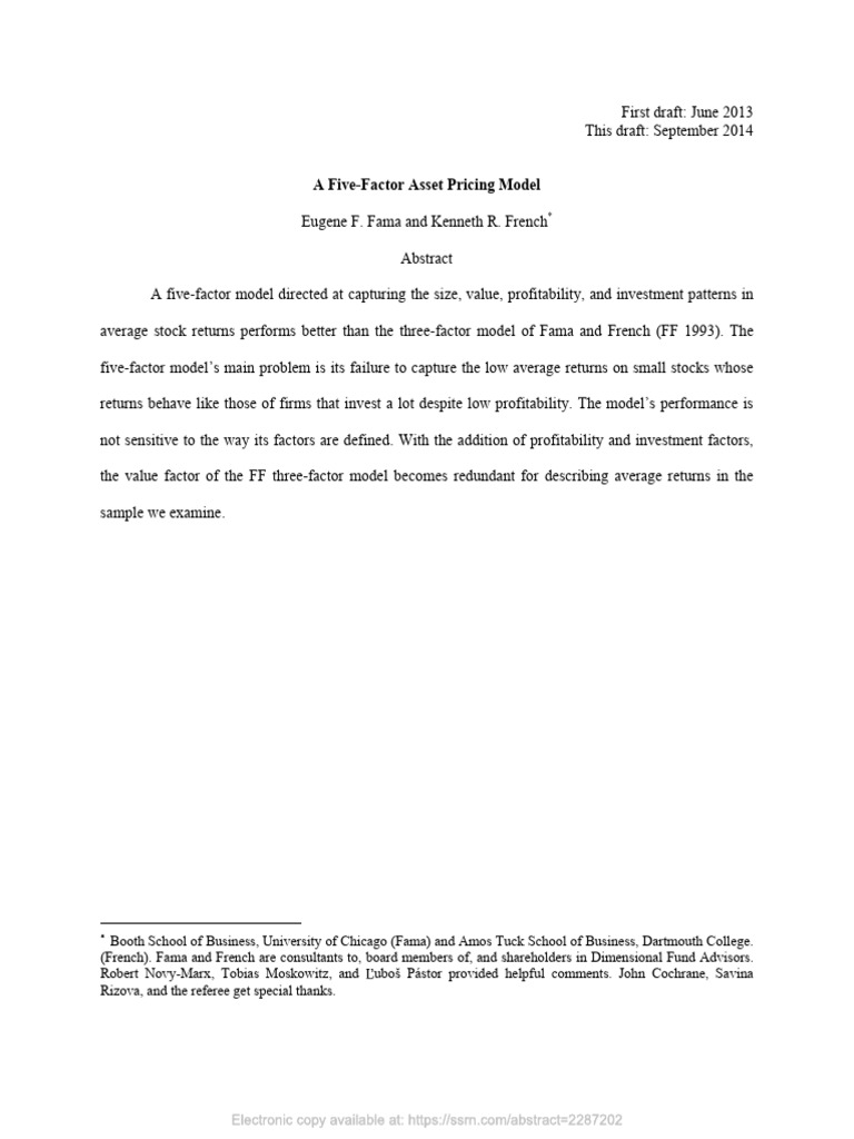 A Five Factor Asset Pricing Model | PDF | Errors And Residuals | Estimator