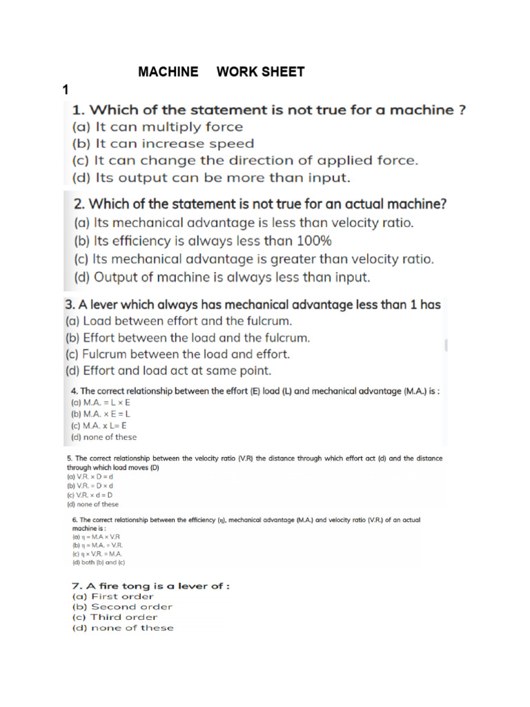 Machine Work Sheet | PDF