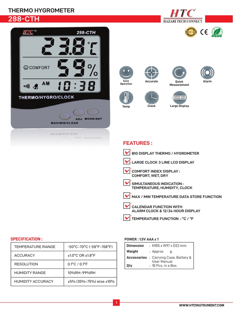 HTC 288-CTH Thermo Hygrometer Manual | PDF