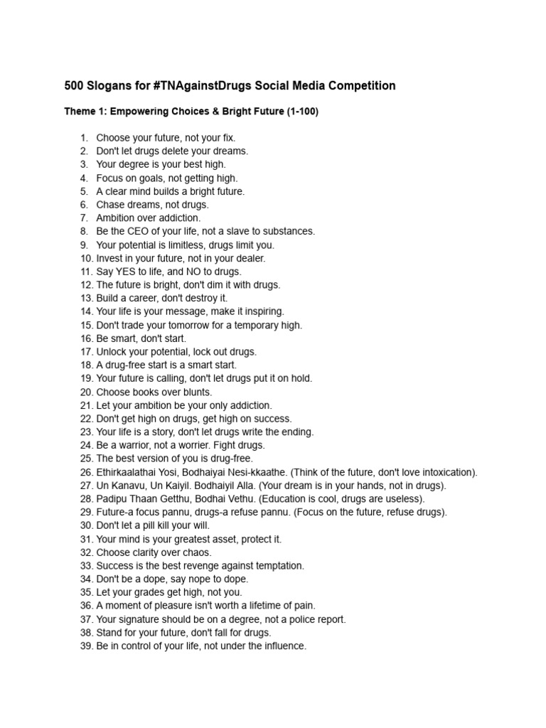 Slogans for a Drug-Free Future | PDF