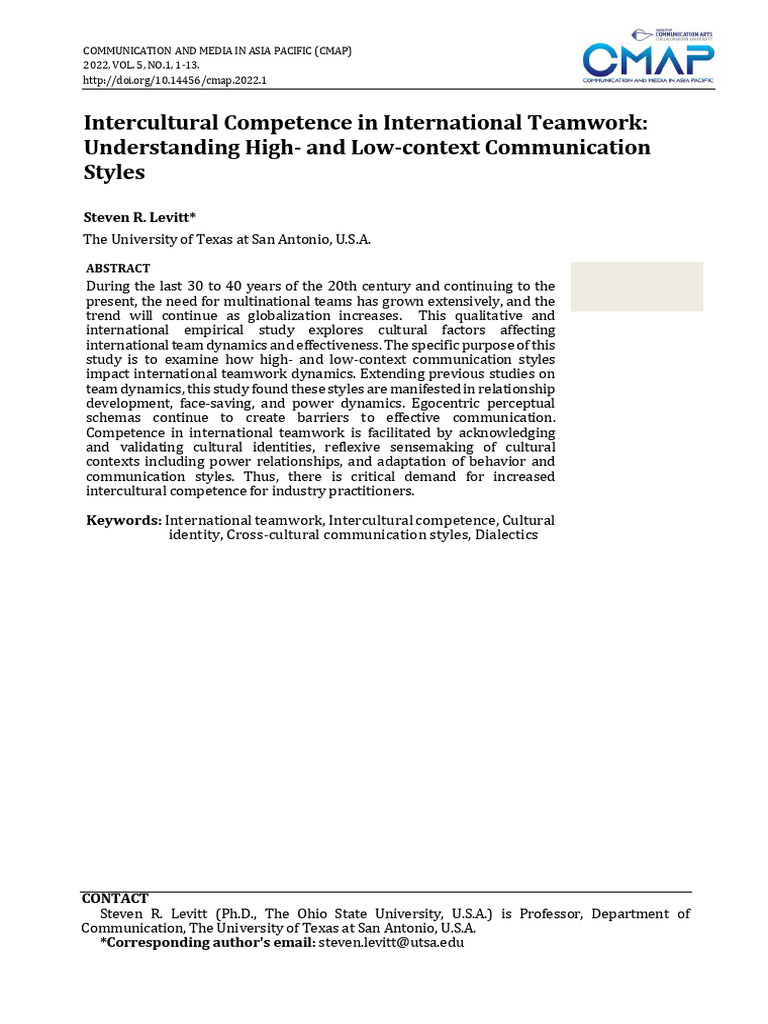 Intercultural Communication in Teams | PDF | Cross Cultural ...
