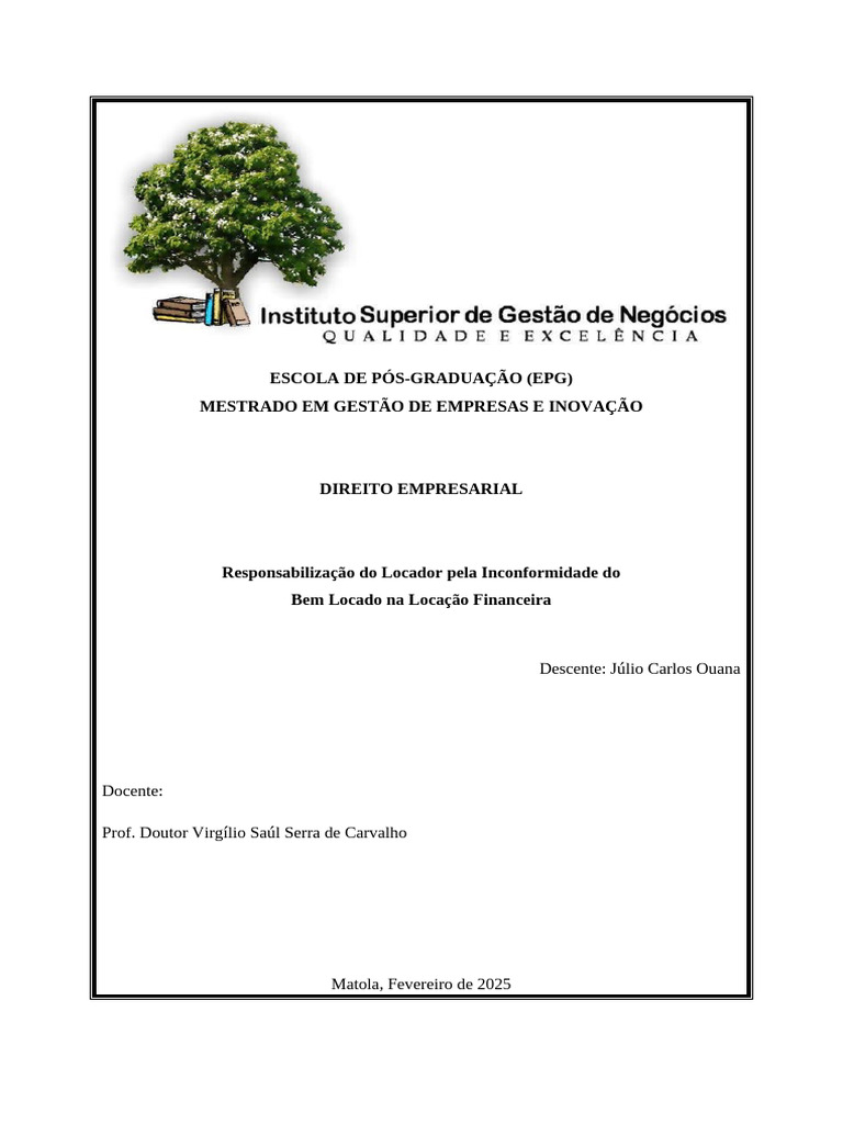 Responsabilidade do Locador na Locação Financeira | PDF | Aluguel ...