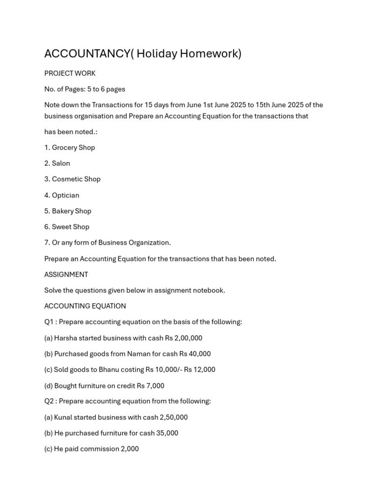 Accounting Equation Project Homework | PDF | Voucher | Payments