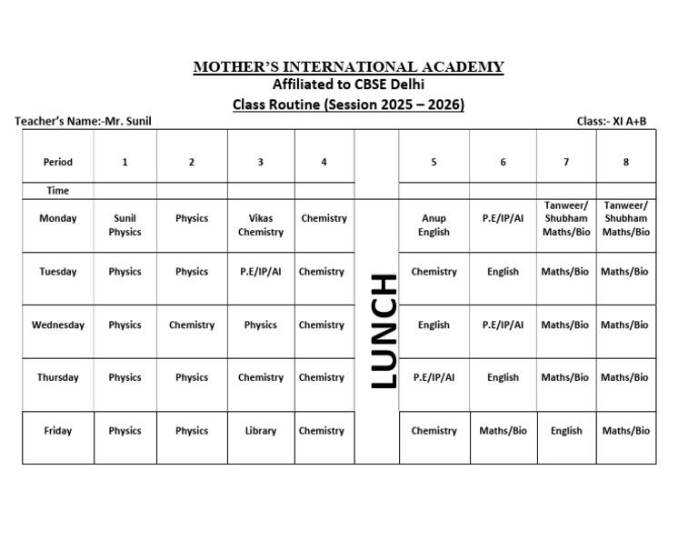 Class XI A+B Routine 2025-2026 | PDF